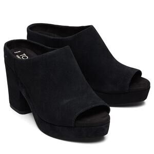Toms Black Suede Open-Toe Platform Mules